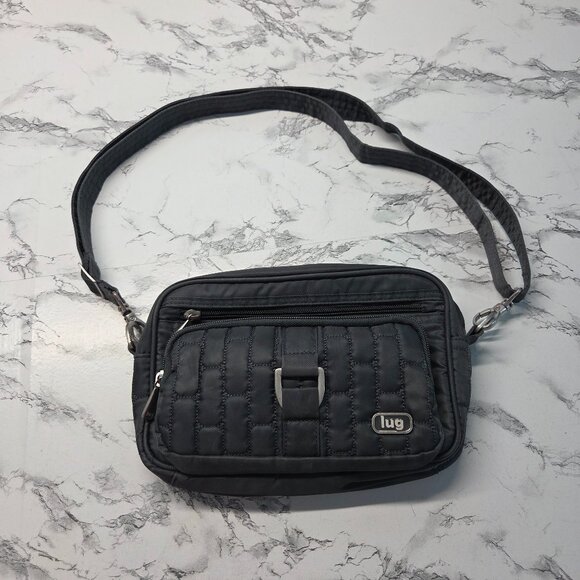 Lug Carousel Dark Gray Multi Zippered Pocket Quilted Small Crossbody Purse - Picture 1 of 11